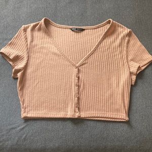 Light brown button up crop top